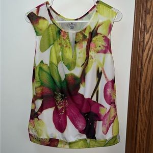 Worthington green & pink floral blouse size L